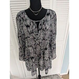 Floral & Ivy Top Womens 2X Multi Floral PinkPleats Keyhole Fairycore Boho Blouse